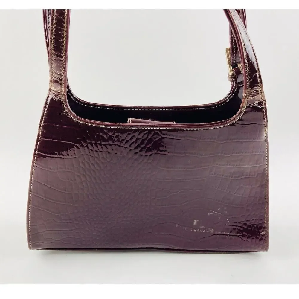Liz Claiborne Purse Dark Brown Maroon Handbag Faux Leather Croc Alligator Burgun
